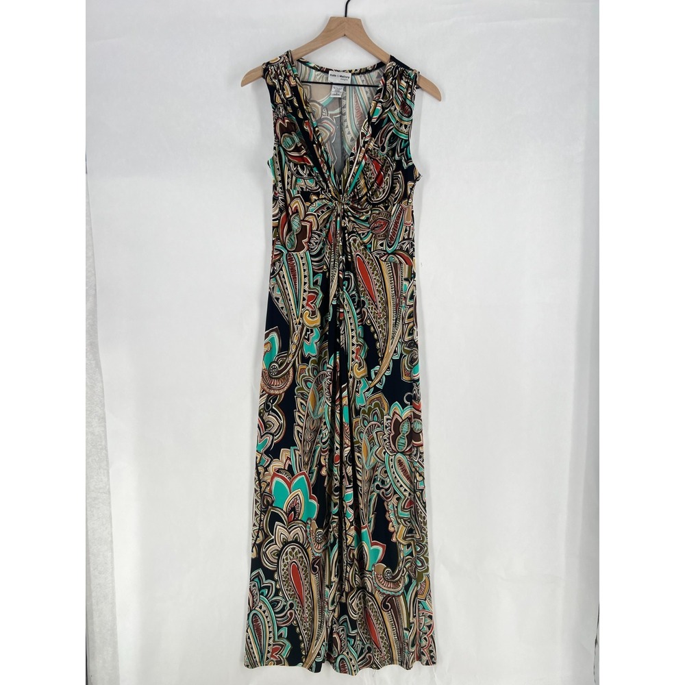 Kate & Mallory Maxi Dress Womens S Multicolor Paisley Stretch Formal V Neck Y2K